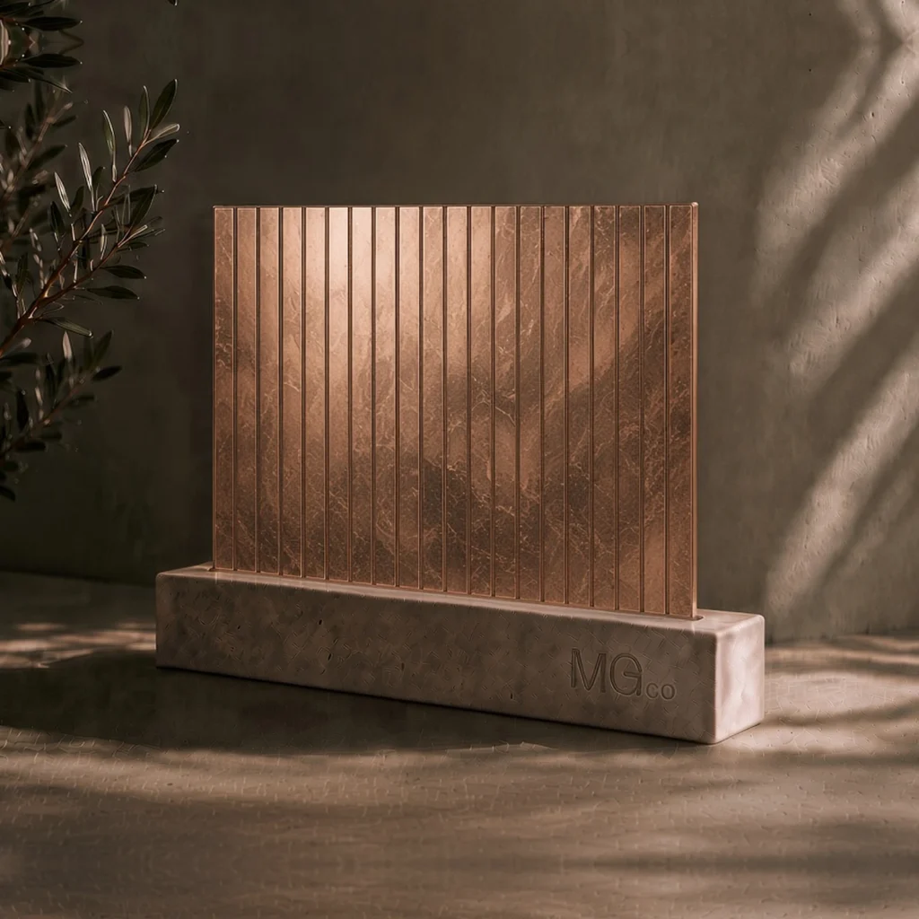 Copper 5mm reeded marble antique mirror sample