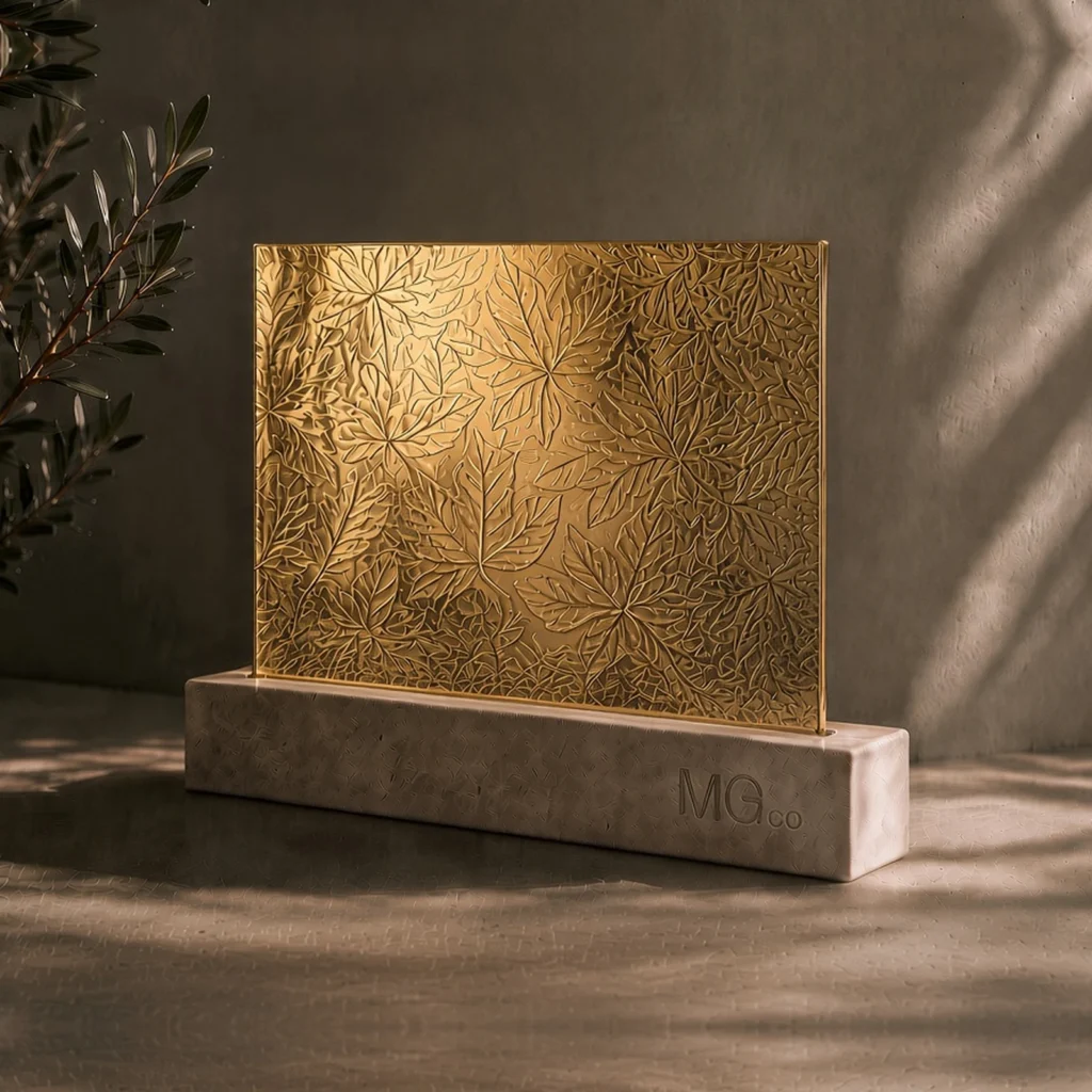 Gold Autumn Leaf textured mirror sample