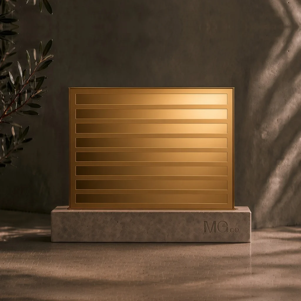 Gold mirror with back-frosted design sample
