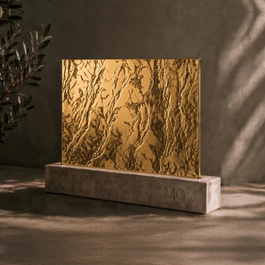 Gold Cotswold textured mirror sample