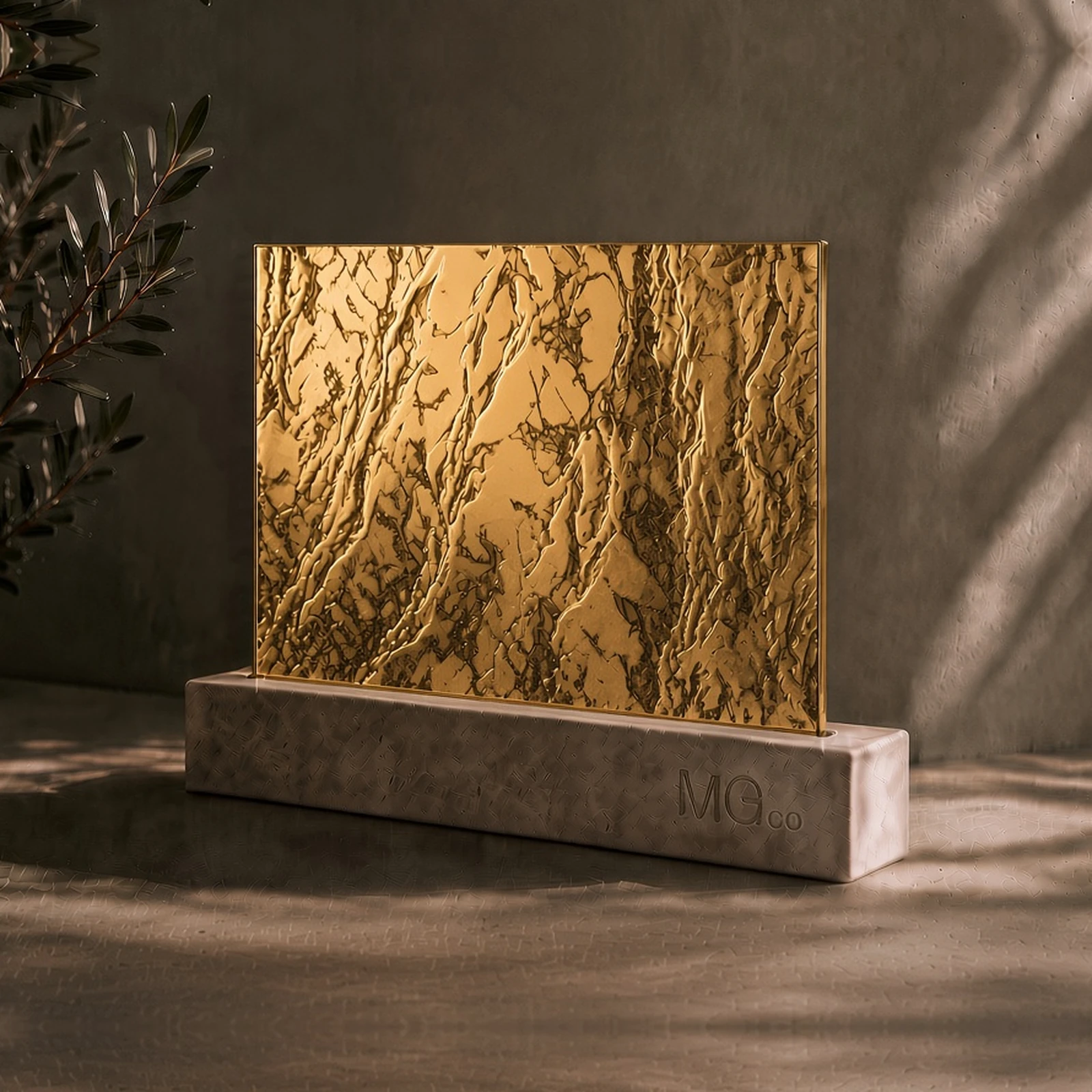 Gold Cotswold textured mirror sample