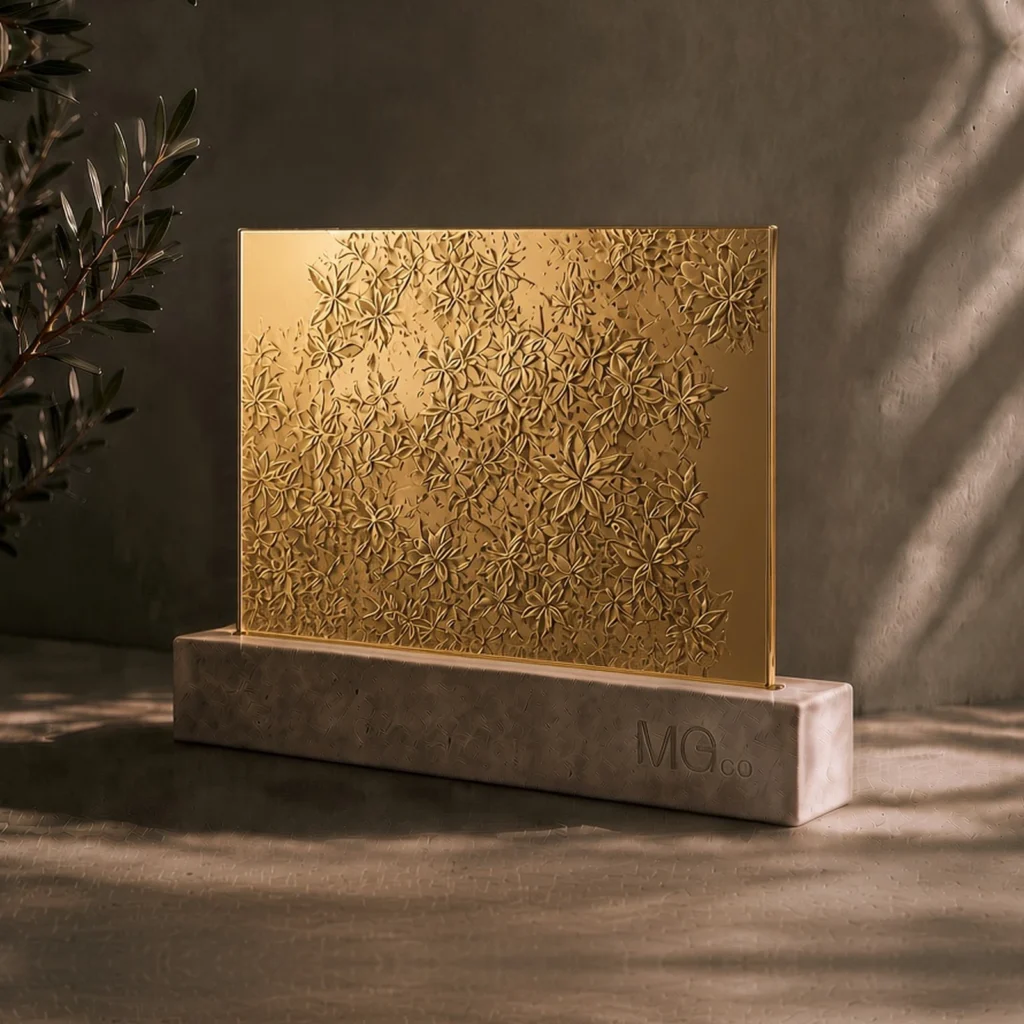 Gold Mayflower textured mirror sample