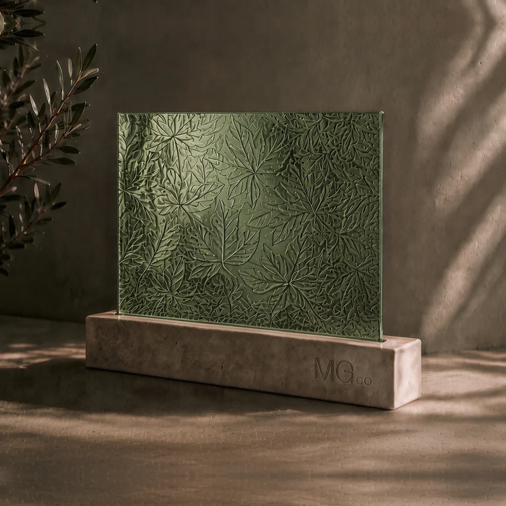 Green Autumn Leaf textured mirror sample