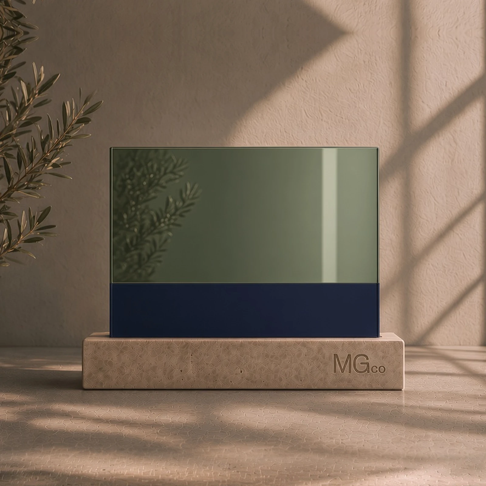 Green mirror with back-painted colour sample