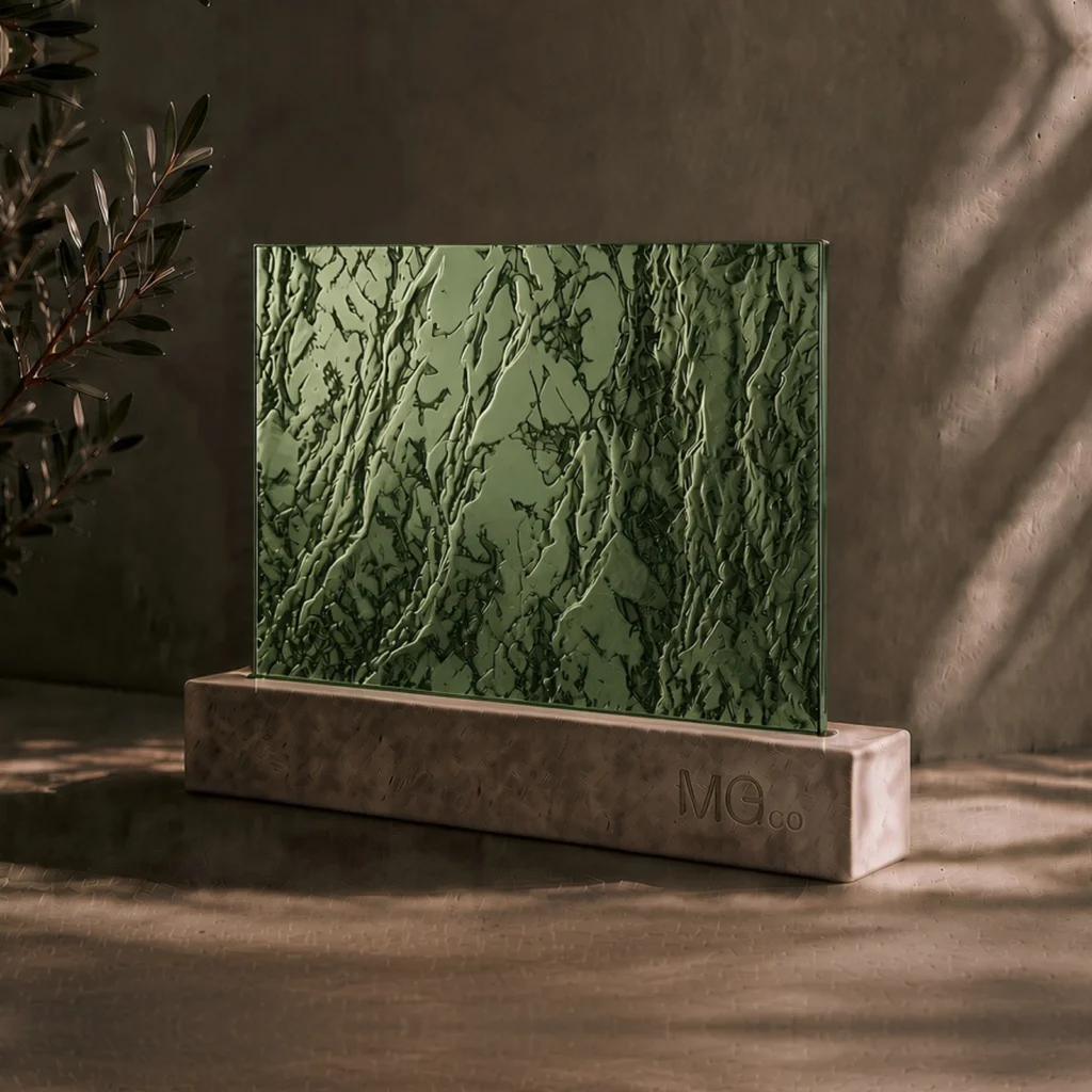 Green Cotswold textured mirror sample