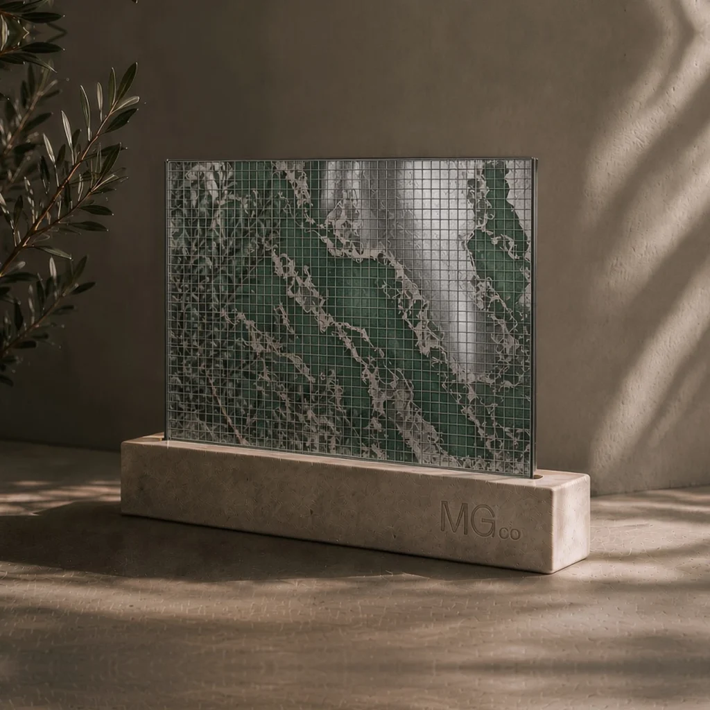 Green and silver Georgian wired marble antique mirror sample