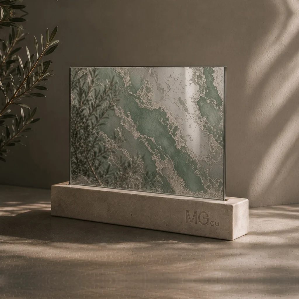 Green and silver marble antique mirror sample