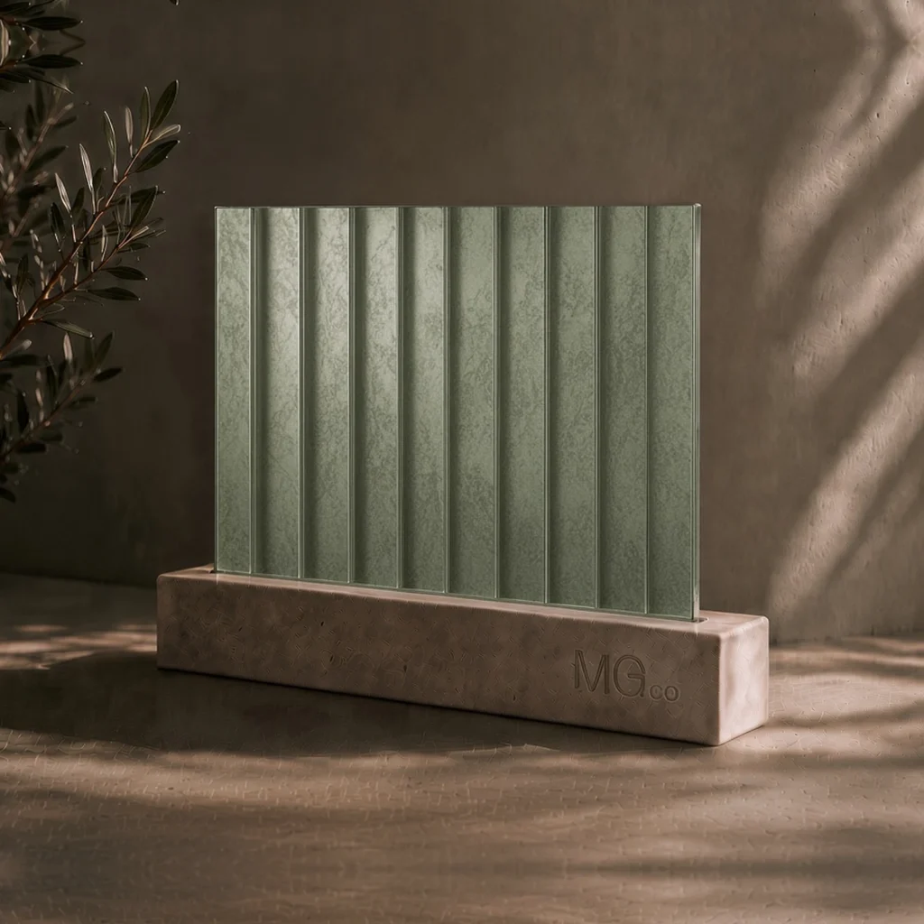 Green 12mm reeded marble antique mirror sample
