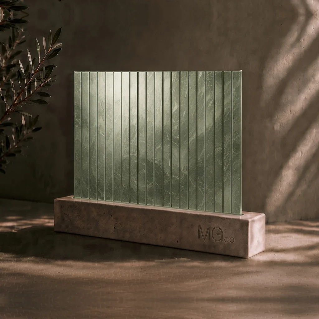 Green 5mm reeded marble antique mirror sample