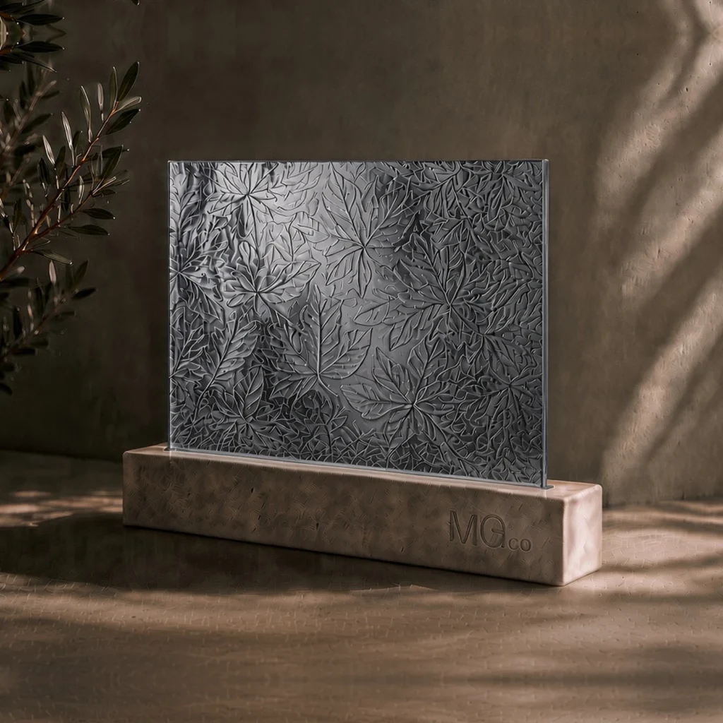 Grey Autumn Leaf textured mirror sample