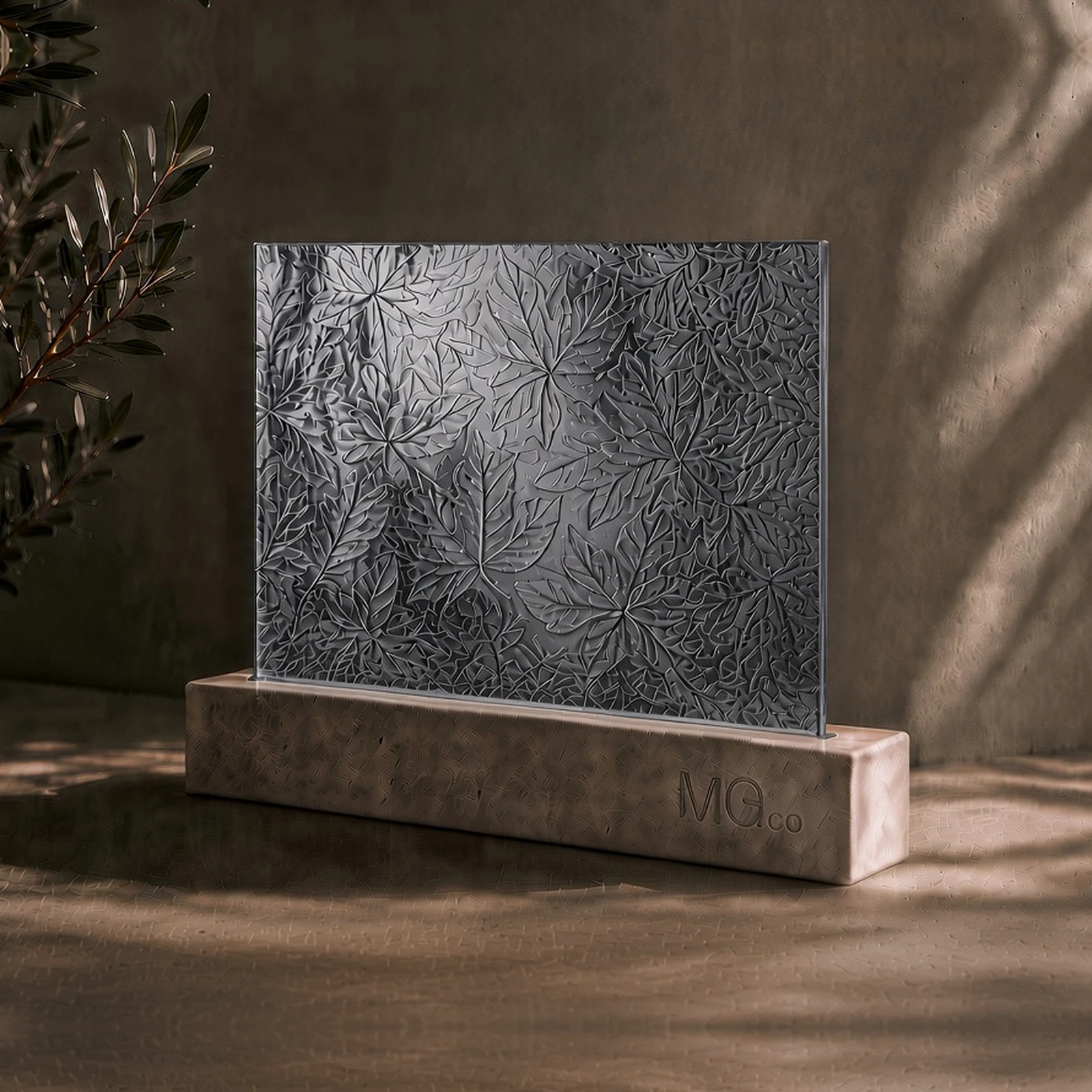 Grey Autumn Leaf textured mirror sample