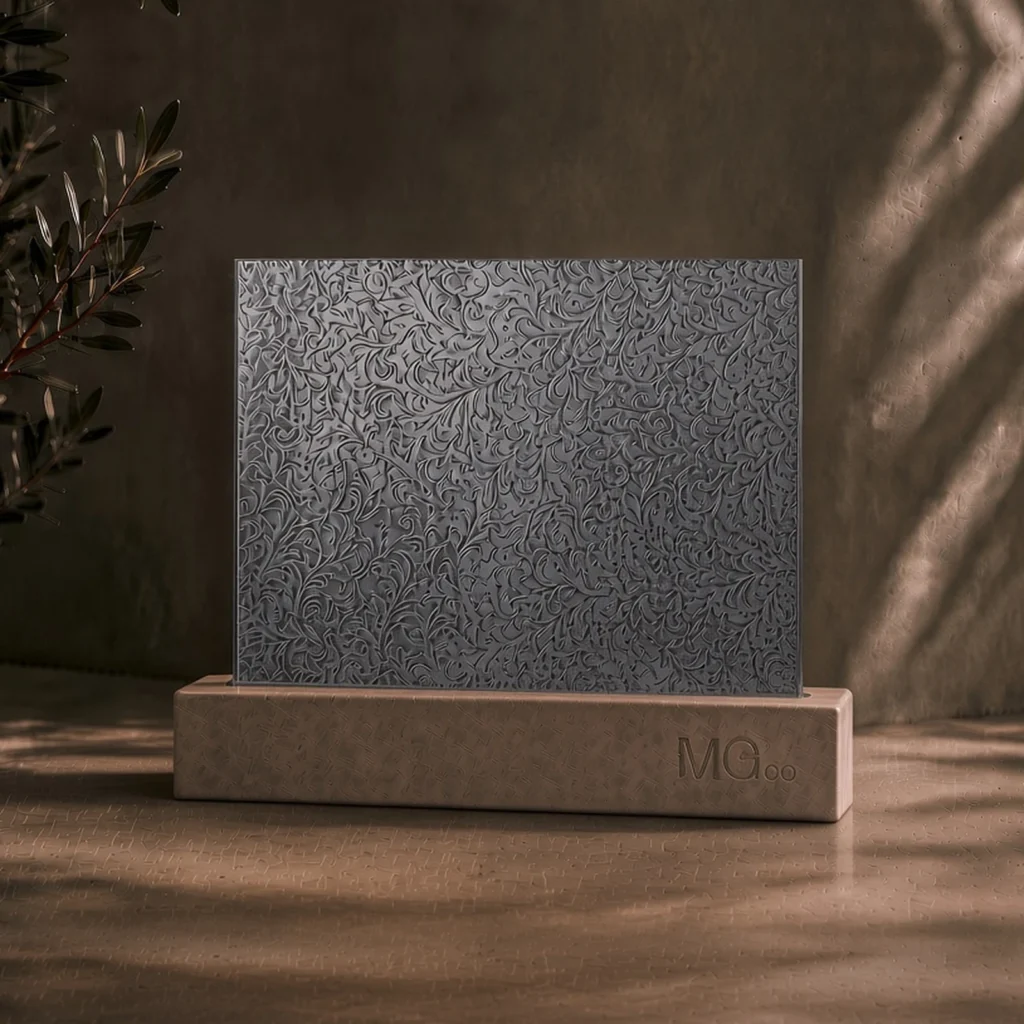 Grey Chantilly textured mirror sample
