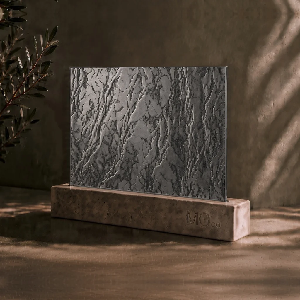 Grey Cotswold textured mirror sample