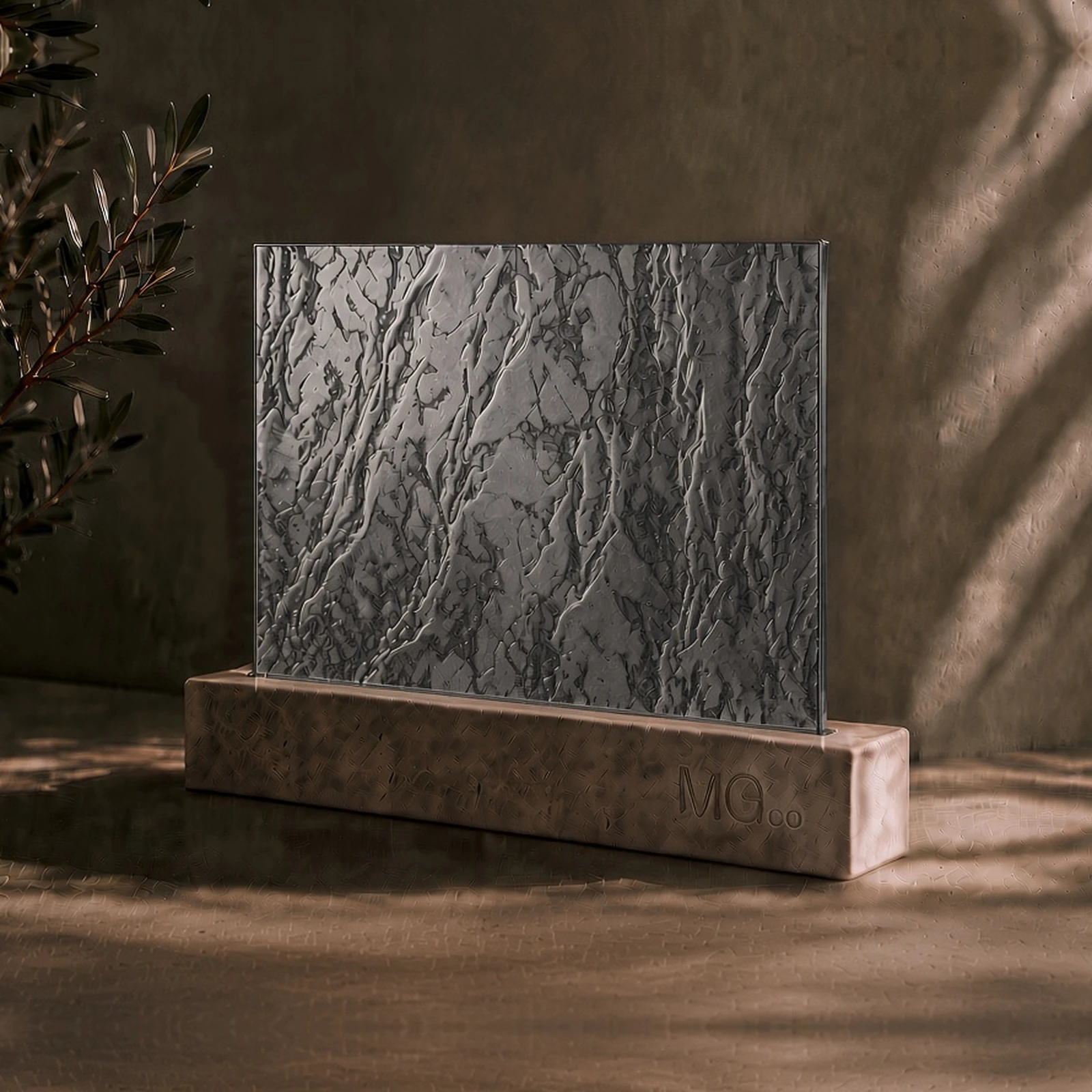 Grey Cotswold textured mirror sample