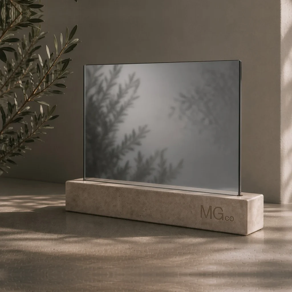 Grey satin mirror sample