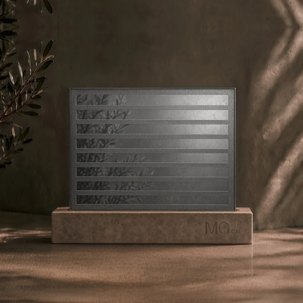 Grey stock antique mirror with back-frosted design sample