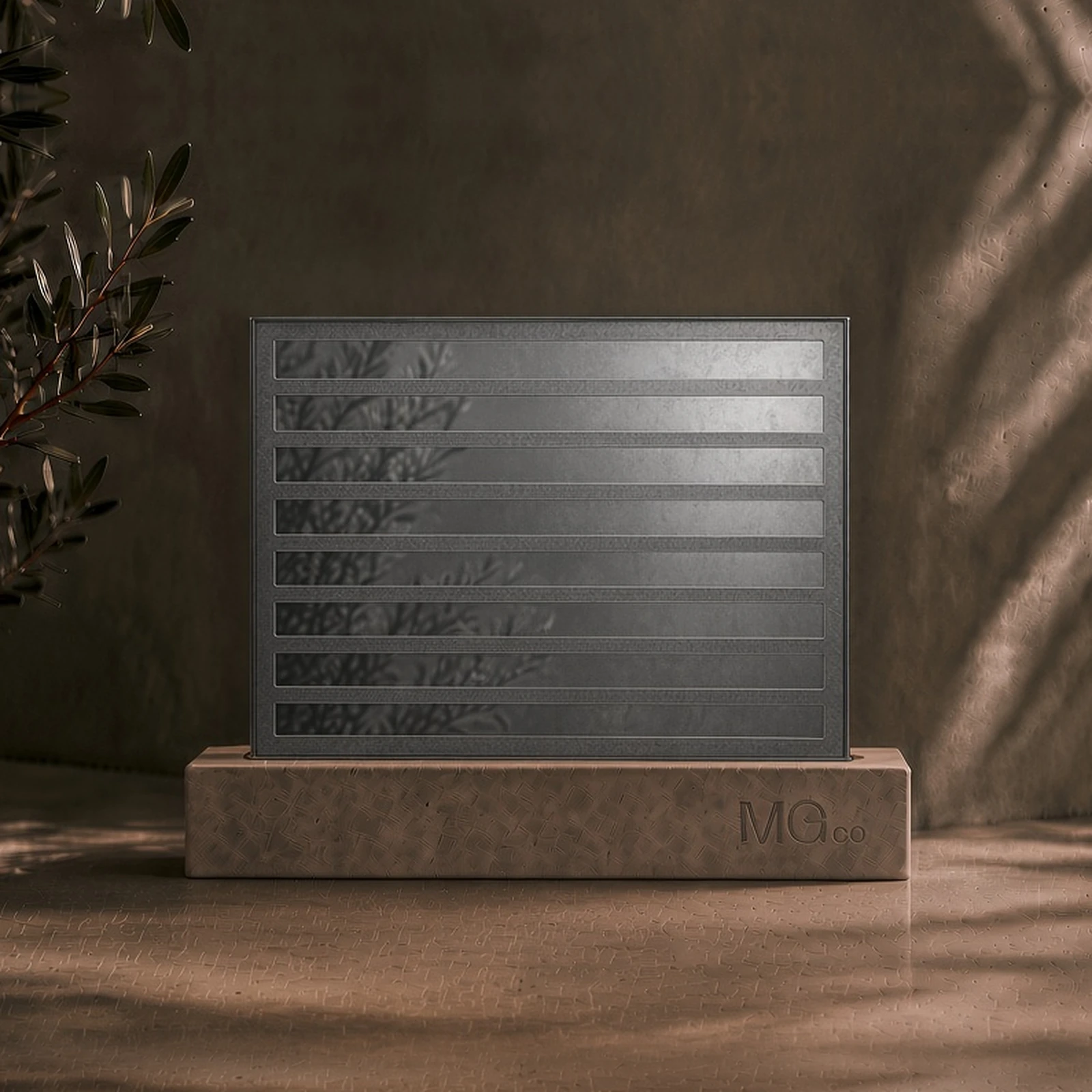 Grey stock antique mirror with back-frosted design sample
