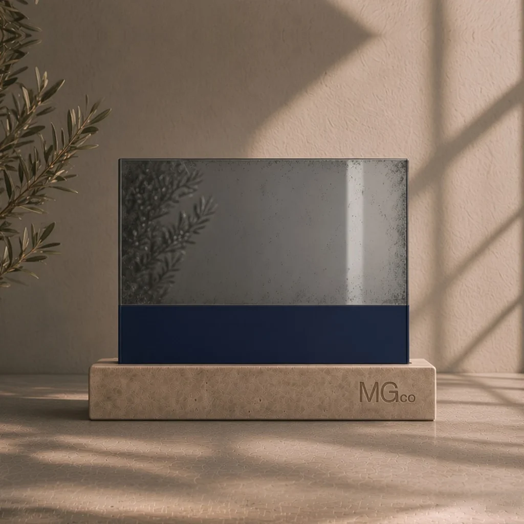 Grey stock antique mirror with back-painted colour sample