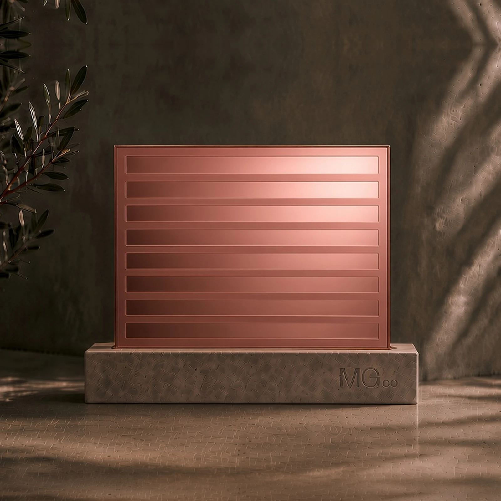 Pink-copper mirror with back-frosted design sample