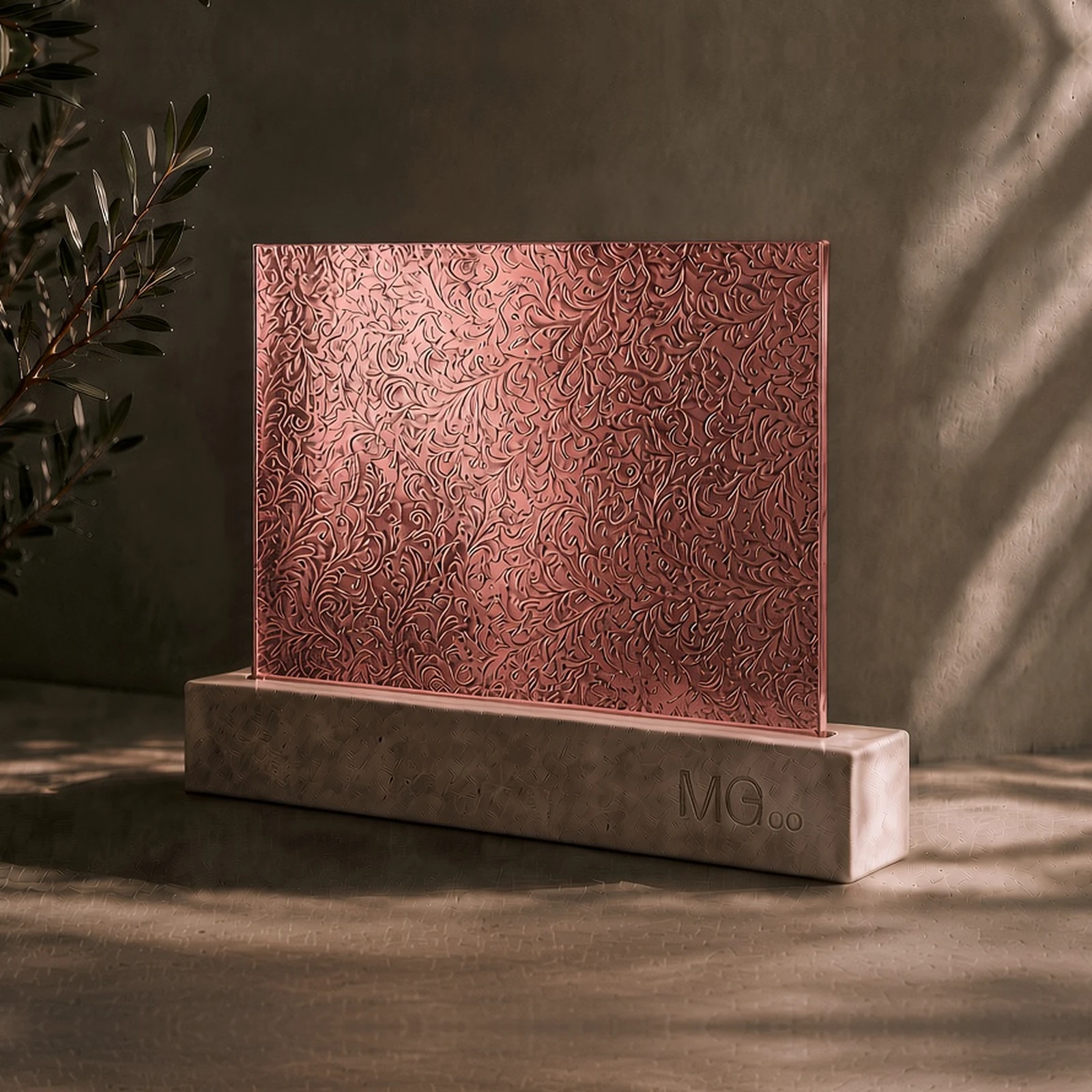 Pink-copper Chantilly textured mirror sample