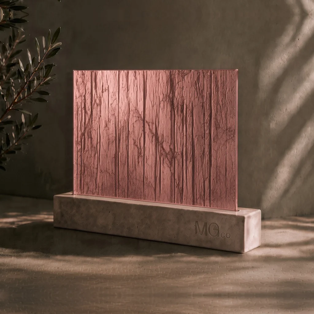 Pink-copper Charcoal Sticks textured mirror sample