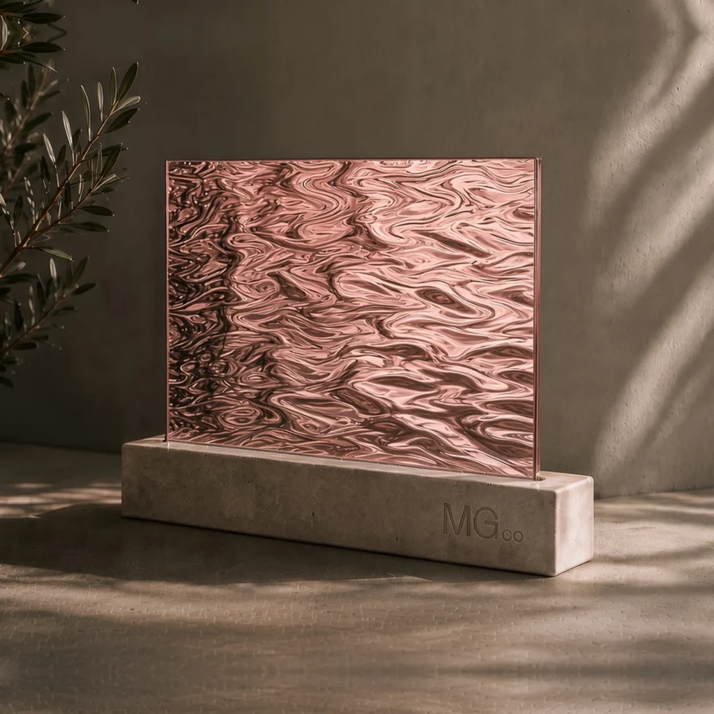Pink-copper Contora textured mirror sample