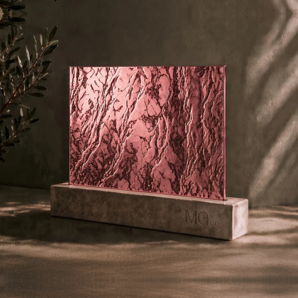 Pink-copper Cotswold textured mirror sample