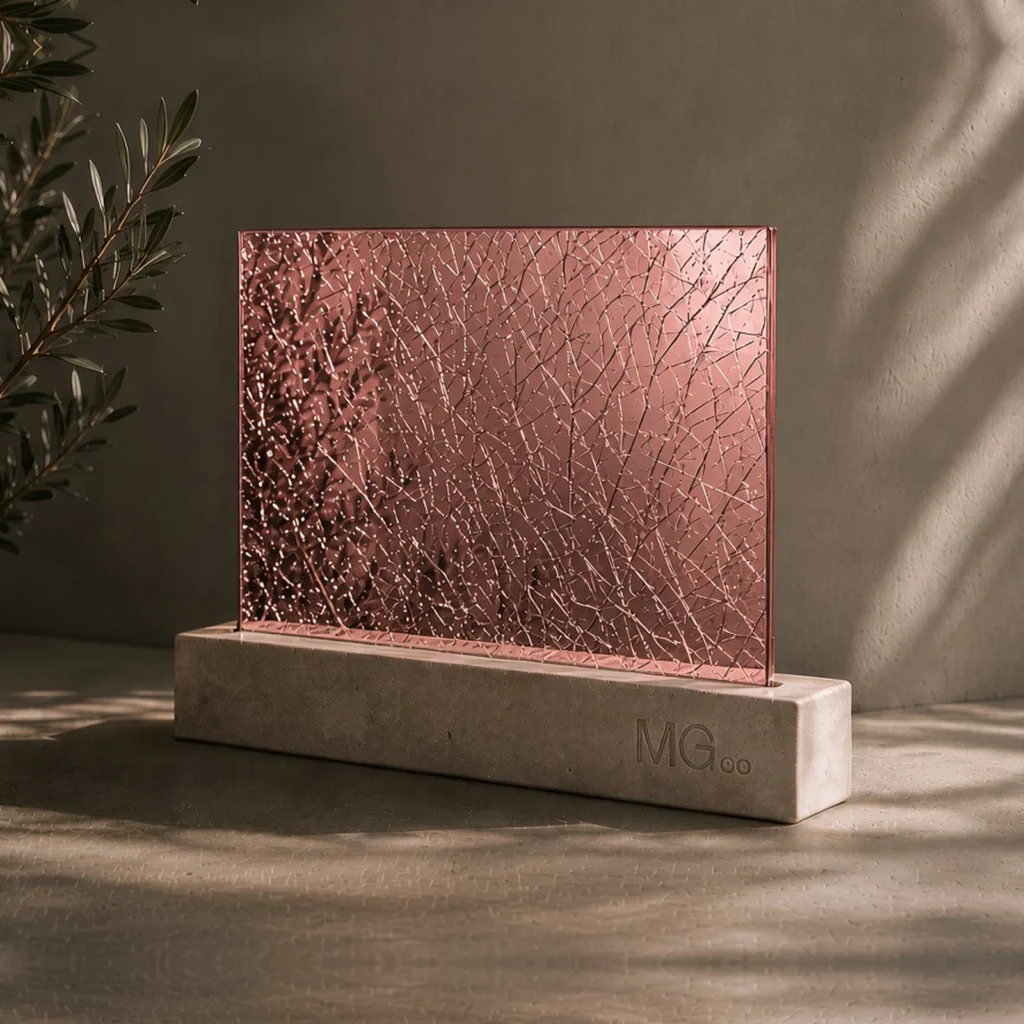 Pink-copper crackle mirror sample