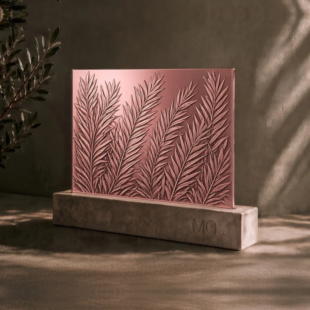 Pink-copper Everglade textured mirror sample