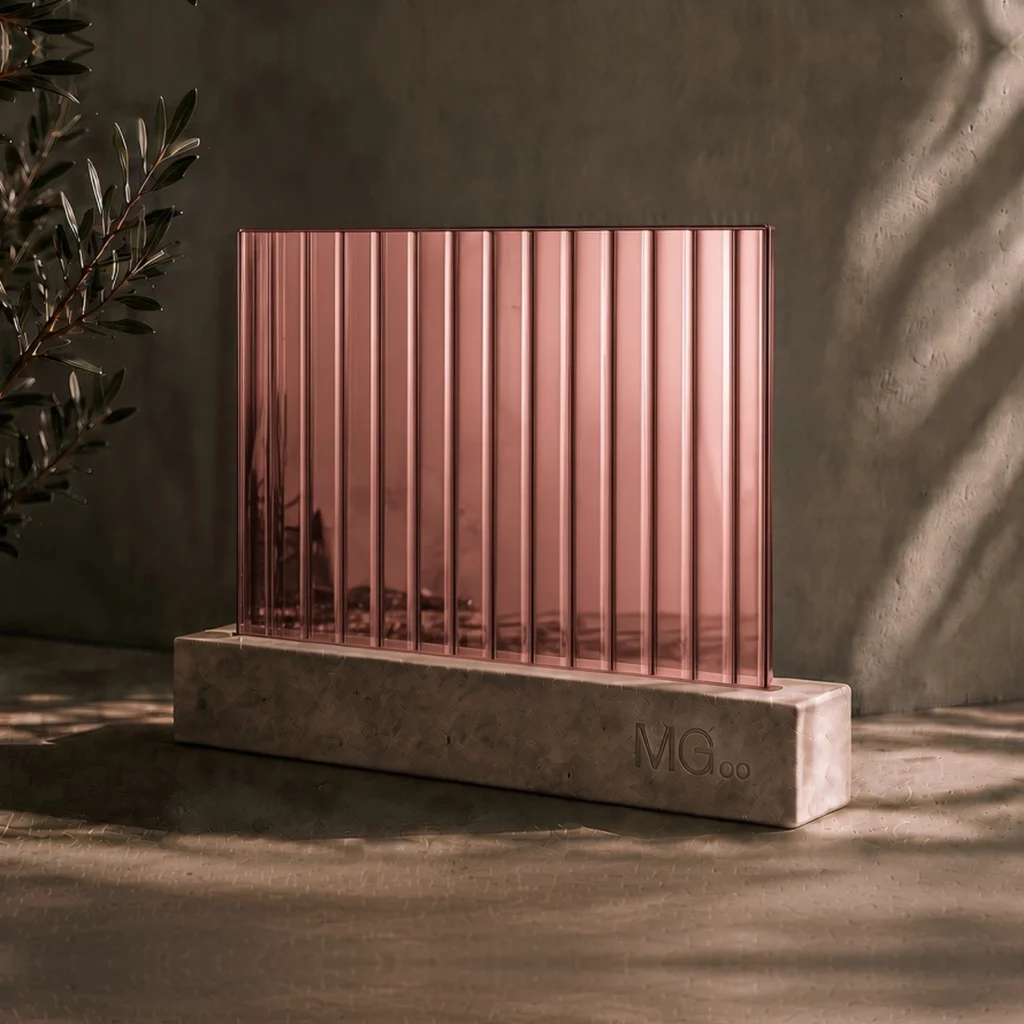 Pink-copper 12mm reeded mirror sample