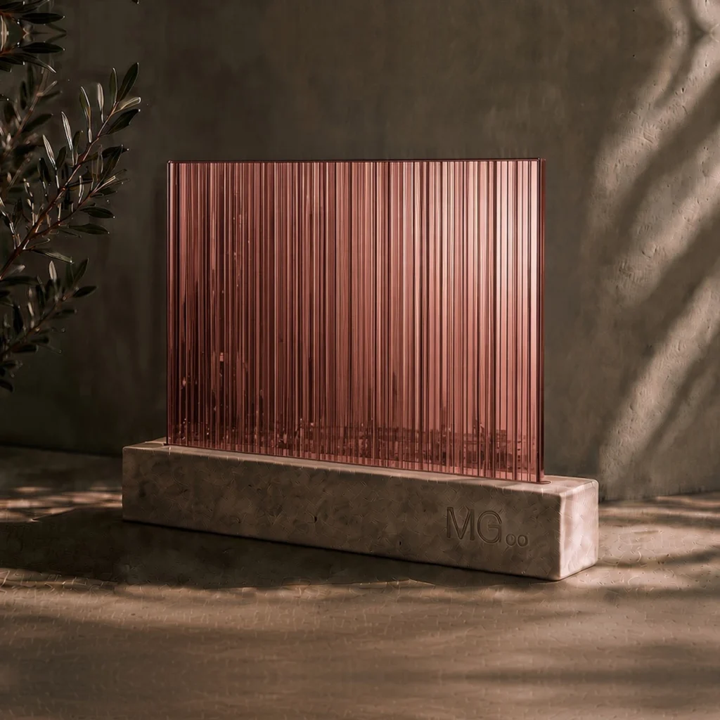 Pink-copper 5mm reeded mirror sample
