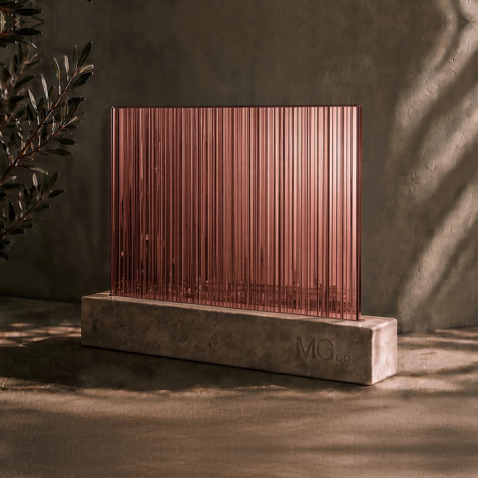 Pink-copper 5mm reeded mirror sample