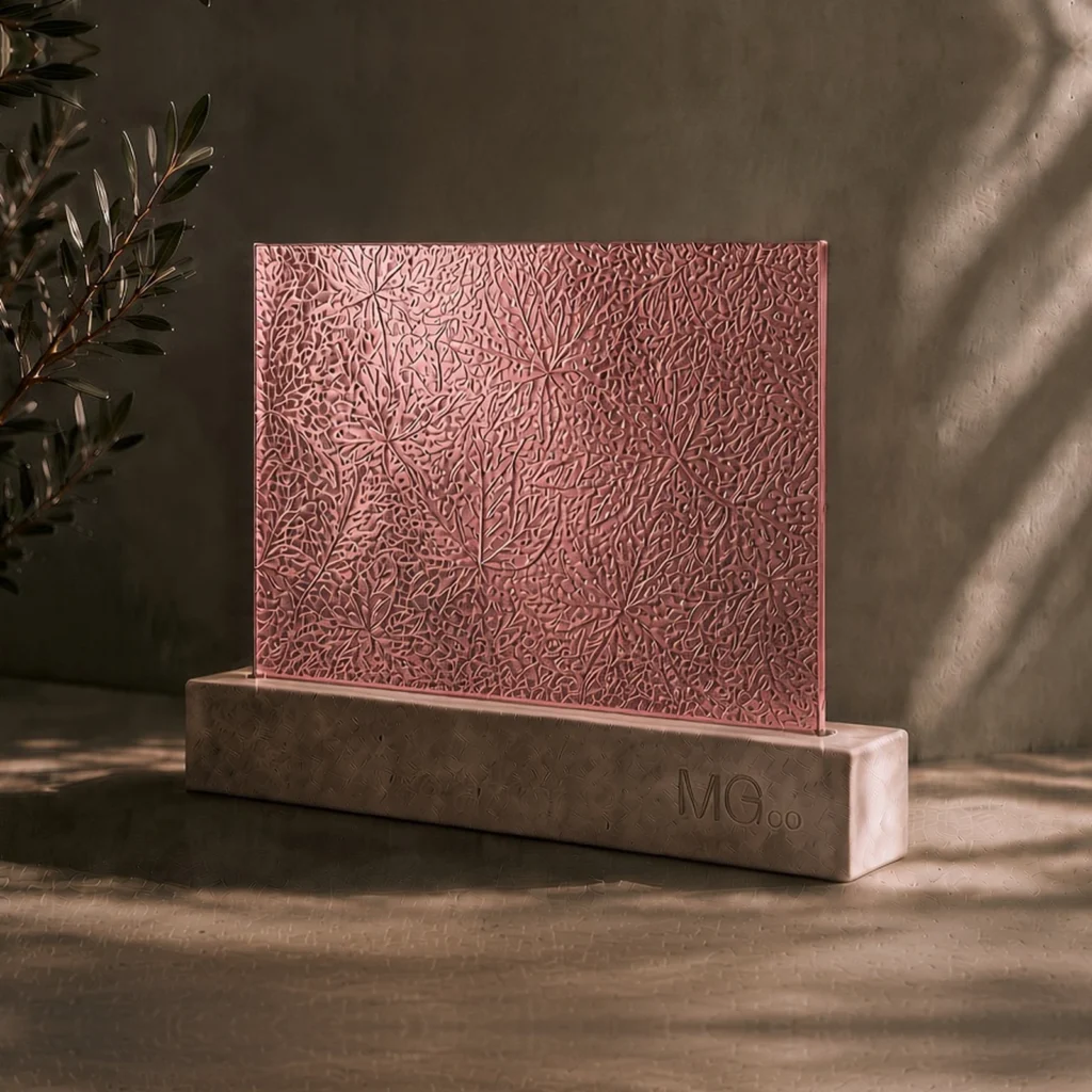 Pink-copper Stippolyte textured mirror sample