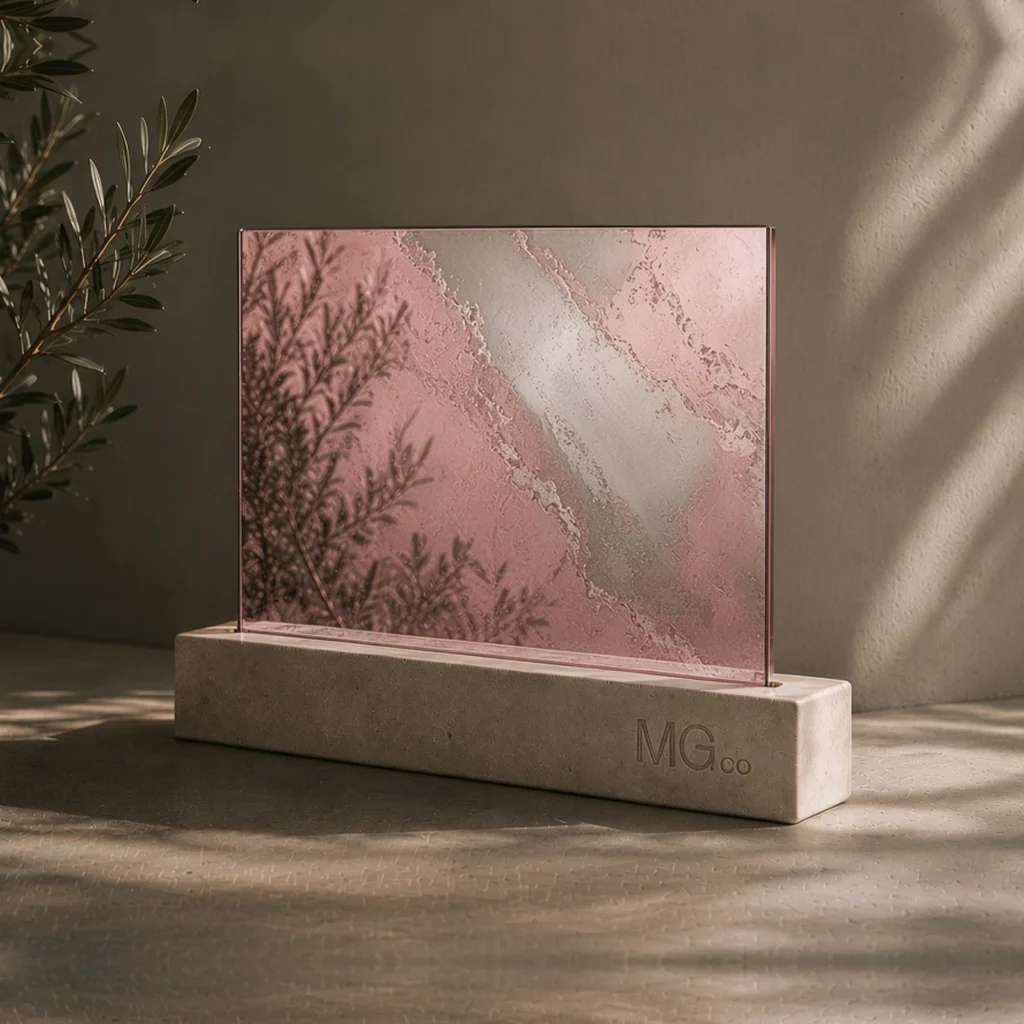 Pink and silver marble antique mirror sample