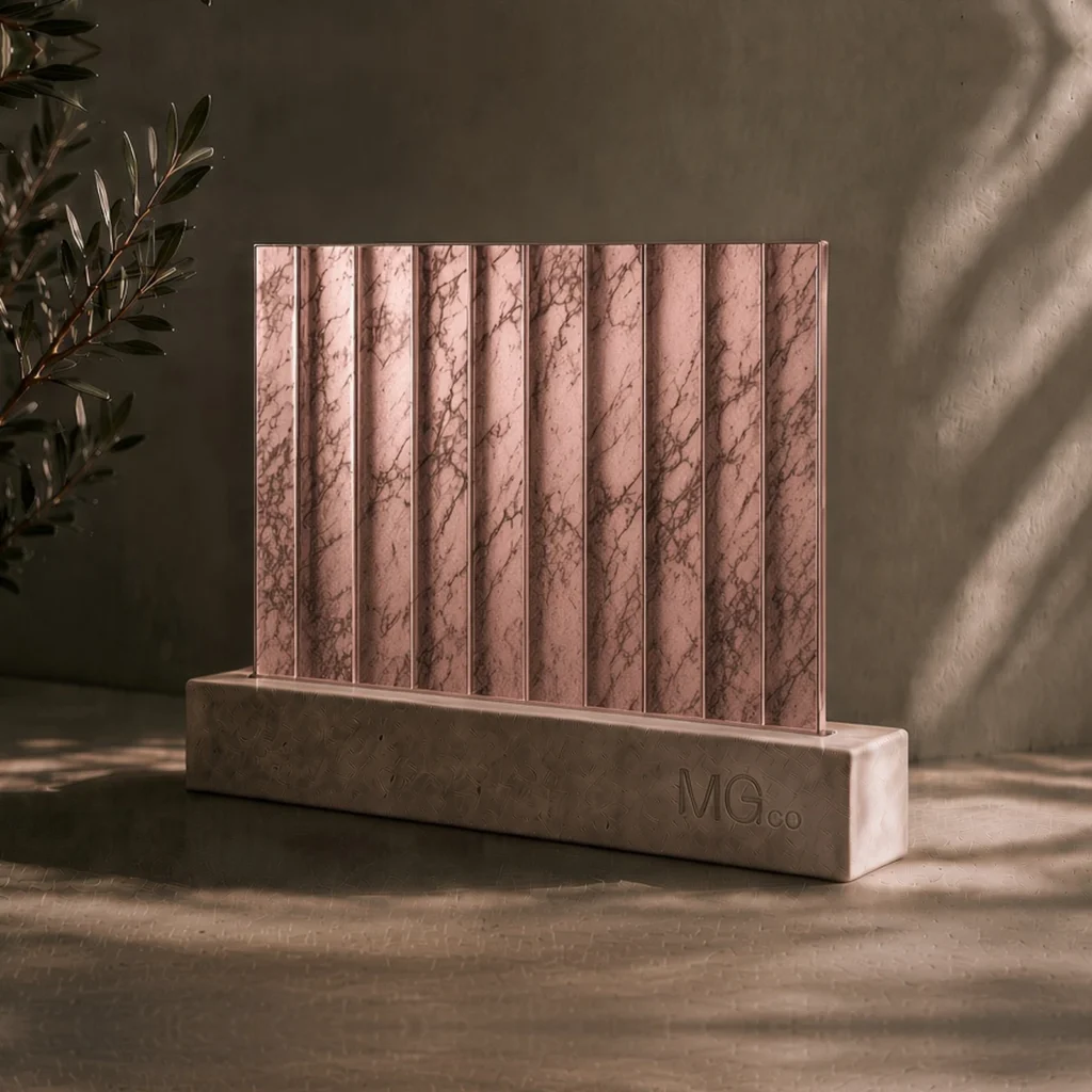 Pink 12mm reeded marble antique mirror sample