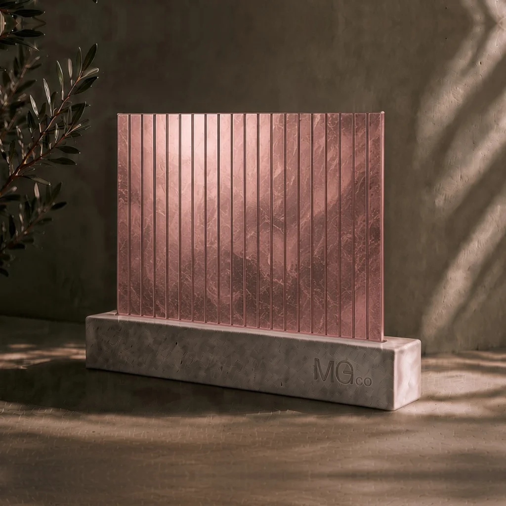 Pink 5mm reeded marble antique mirror sample