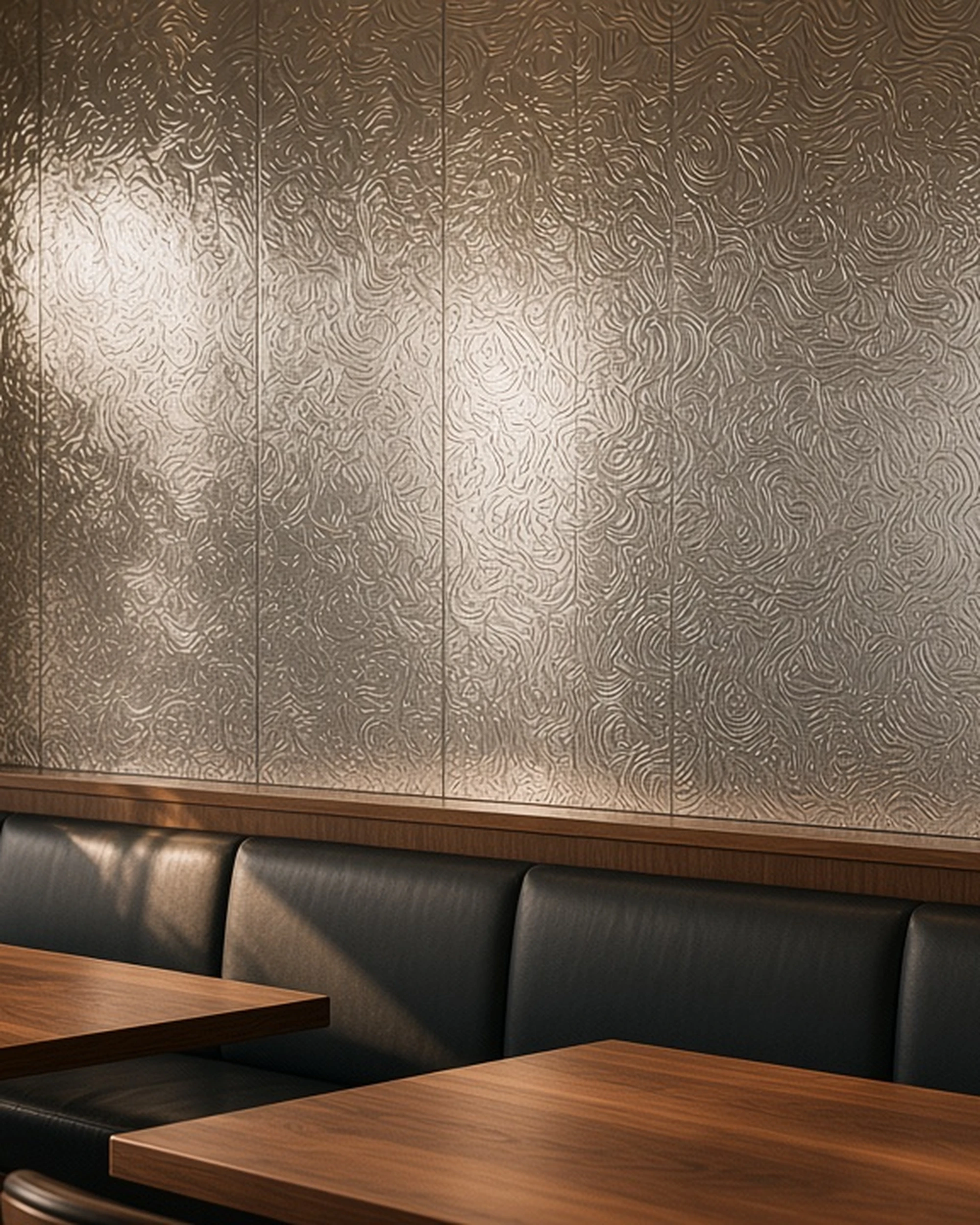 Silver Chantilly textured mirror as restaurant wall cladding, illustrative render