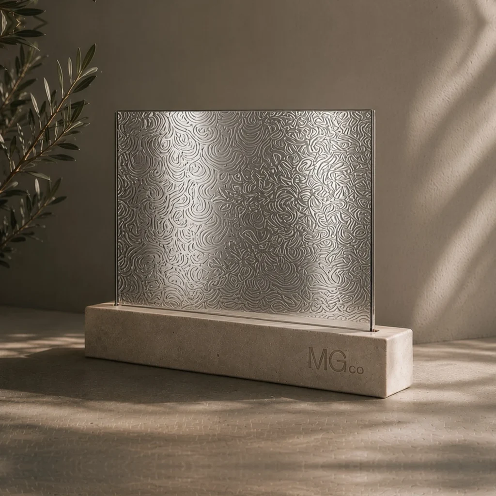Silver Chantilly textured mirror sample