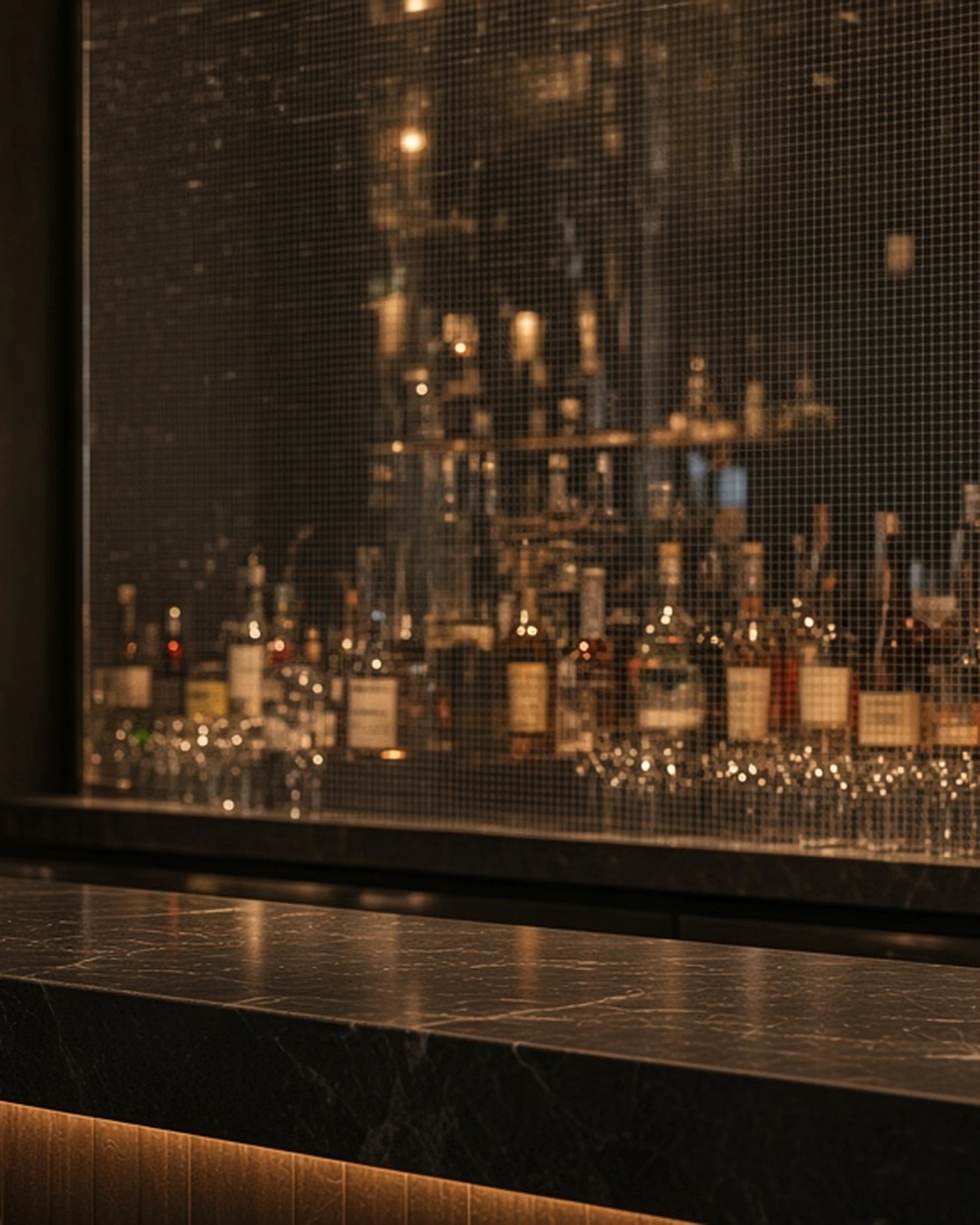 Silver Digital textured mirror as a bar back wall, illustrative render