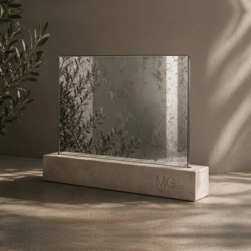 Silver marble antique mirror sample