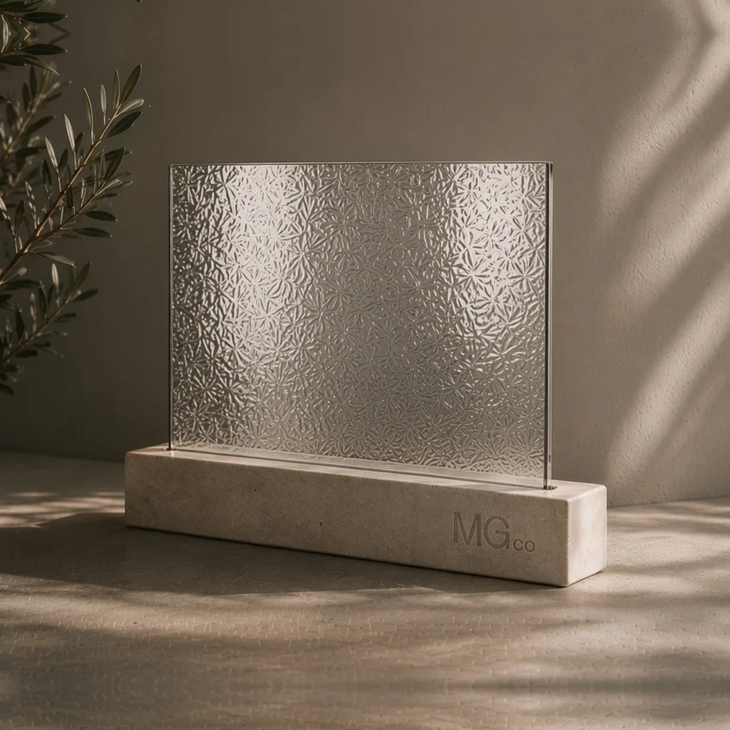 Silver Mayflower textured mirror sample