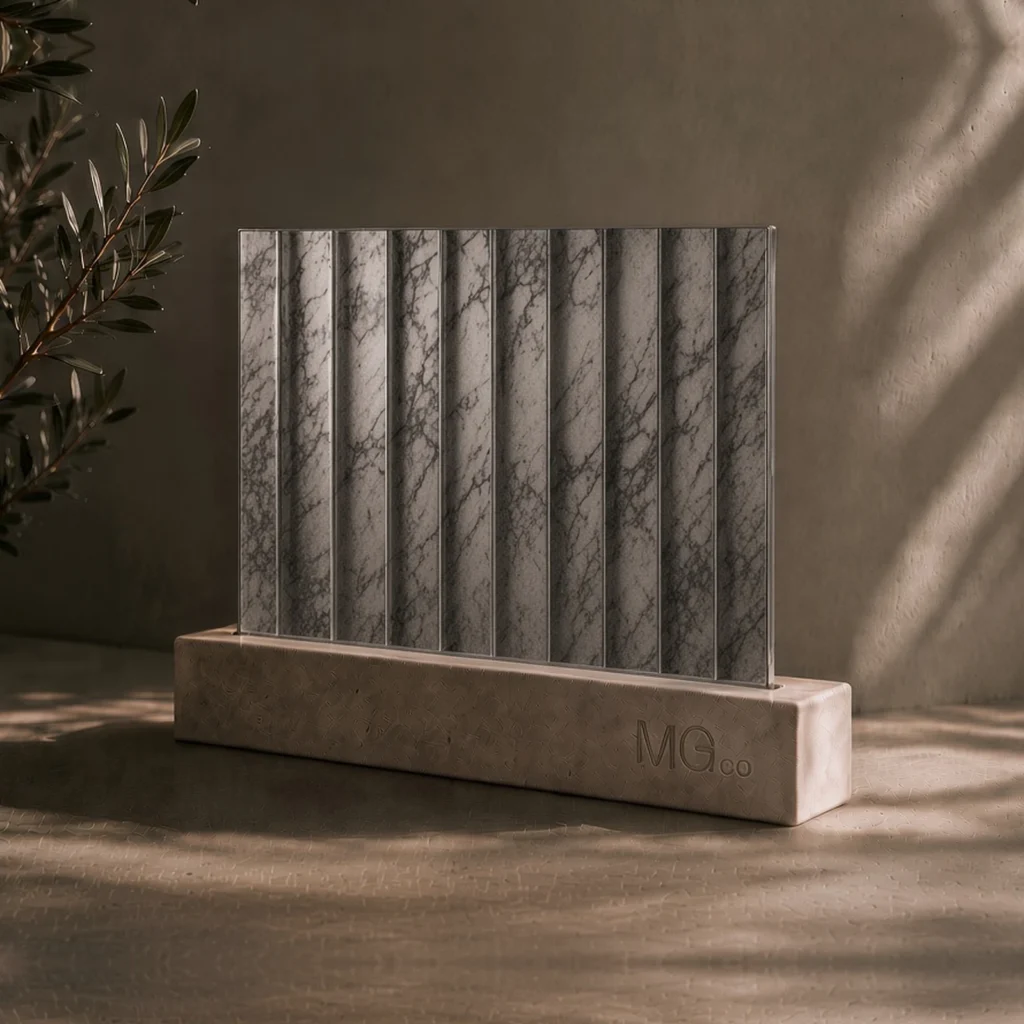 Silver 12mm reeded marble antique mirror sample