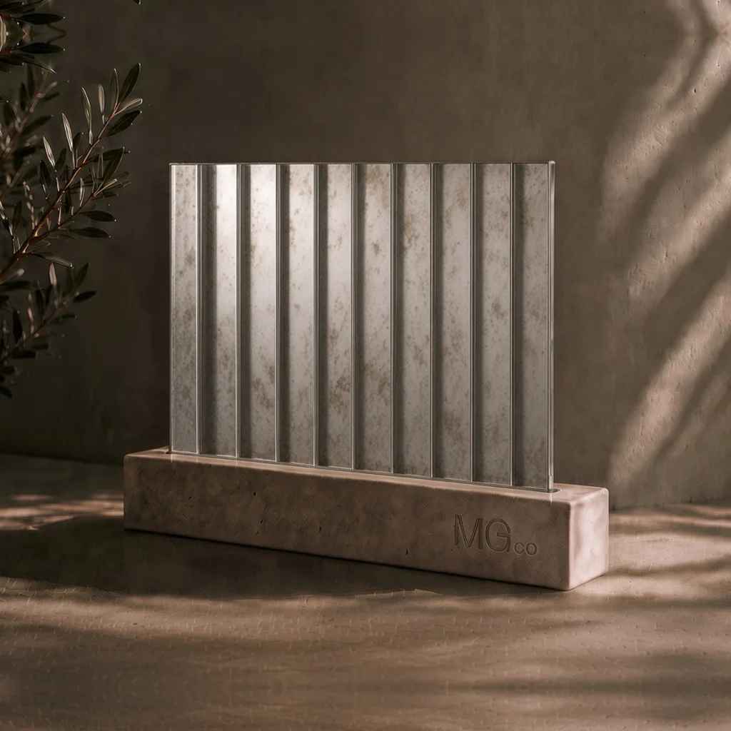 Silver 12mm reeded stock antique mirror sample